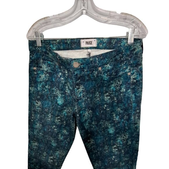 Paige Skyline Ankle Peg Women's Green Floral Watercolor Ankle Jeans Size 30 - Picture 4 of 7
